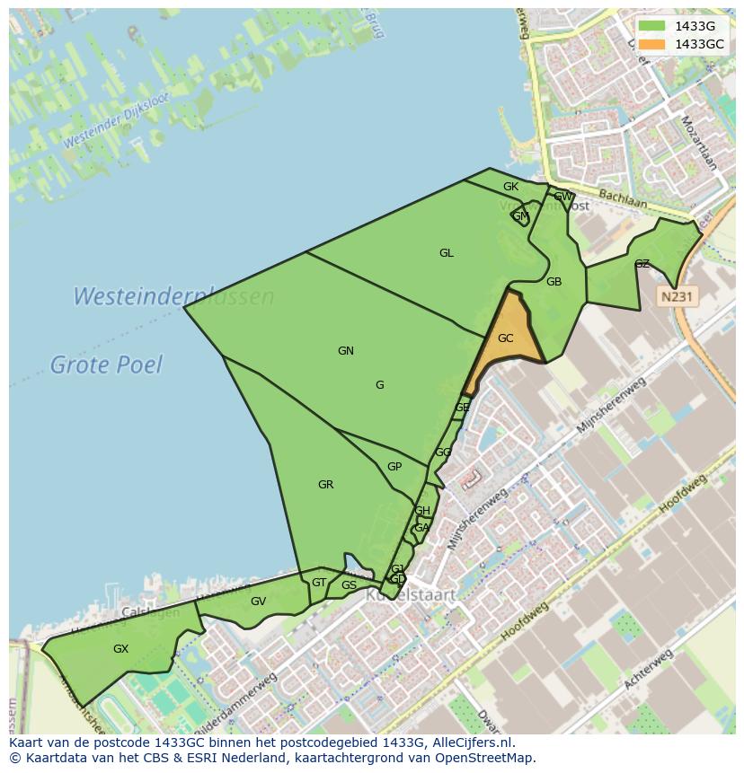 Afbeelding van het postcodegebied 1433 GC op de kaart.