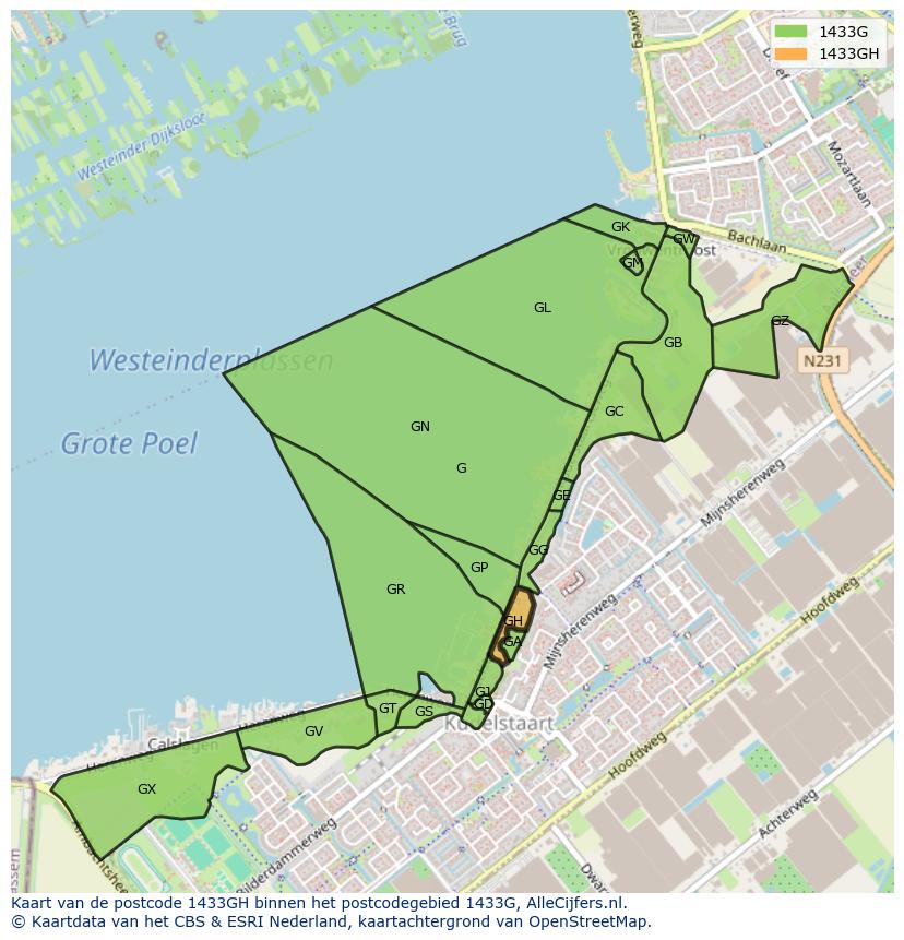Afbeelding van het postcodegebied 1433 GH op de kaart.