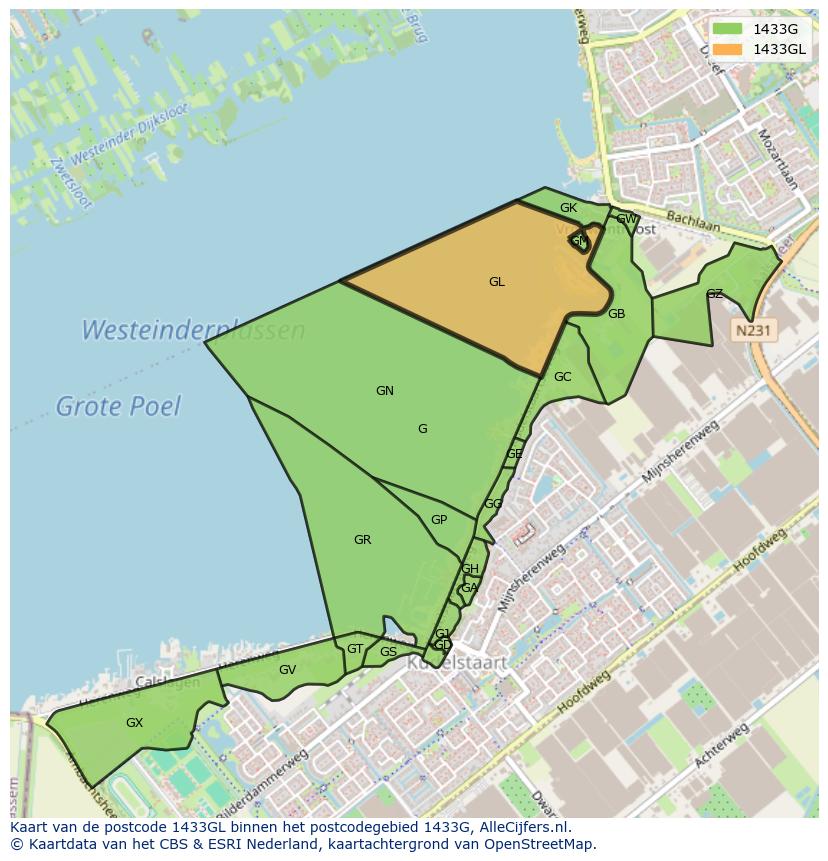 Afbeelding van het postcodegebied 1433 GL op de kaart.