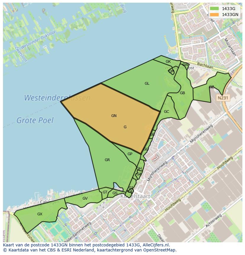 Afbeelding van het postcodegebied 1433 GN op de kaart.