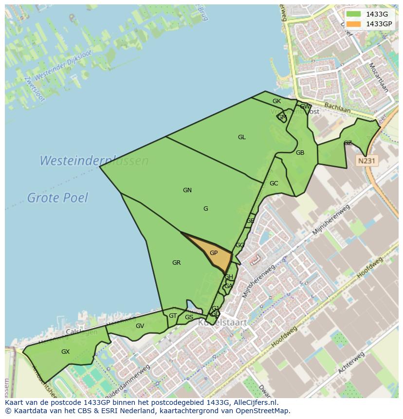 Afbeelding van het postcodegebied 1433 GP op de kaart.