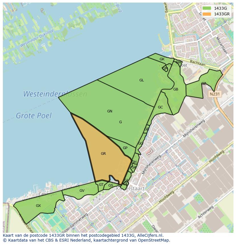 Afbeelding van het postcodegebied 1433 GR op de kaart.