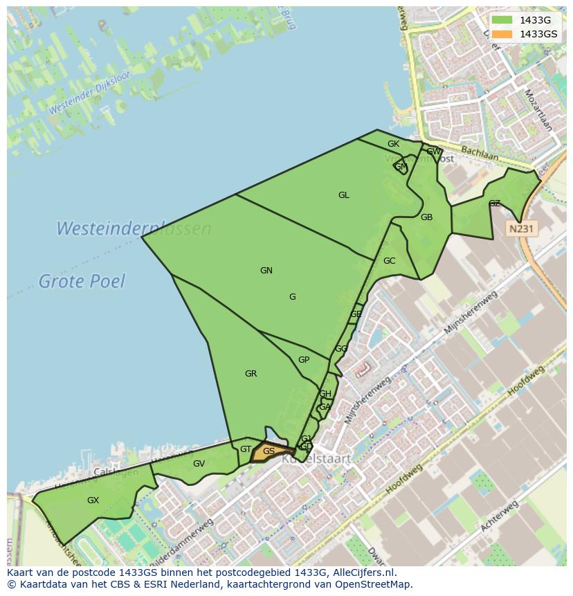 Afbeelding van het postcodegebied 1433 GS op de kaart.