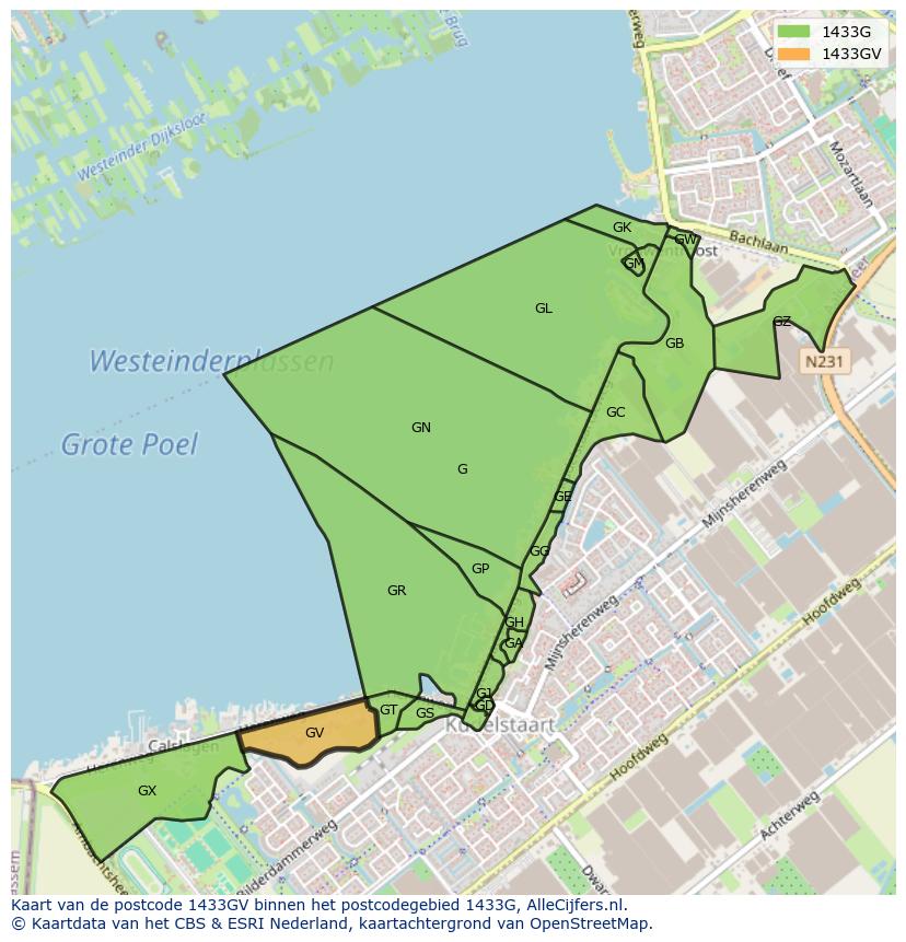 Afbeelding van het postcodegebied 1433 GV op de kaart.