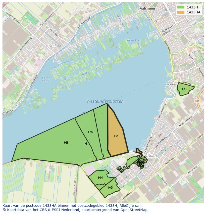 Afbeelding van het postcodegebied 1433 HA op de kaart.