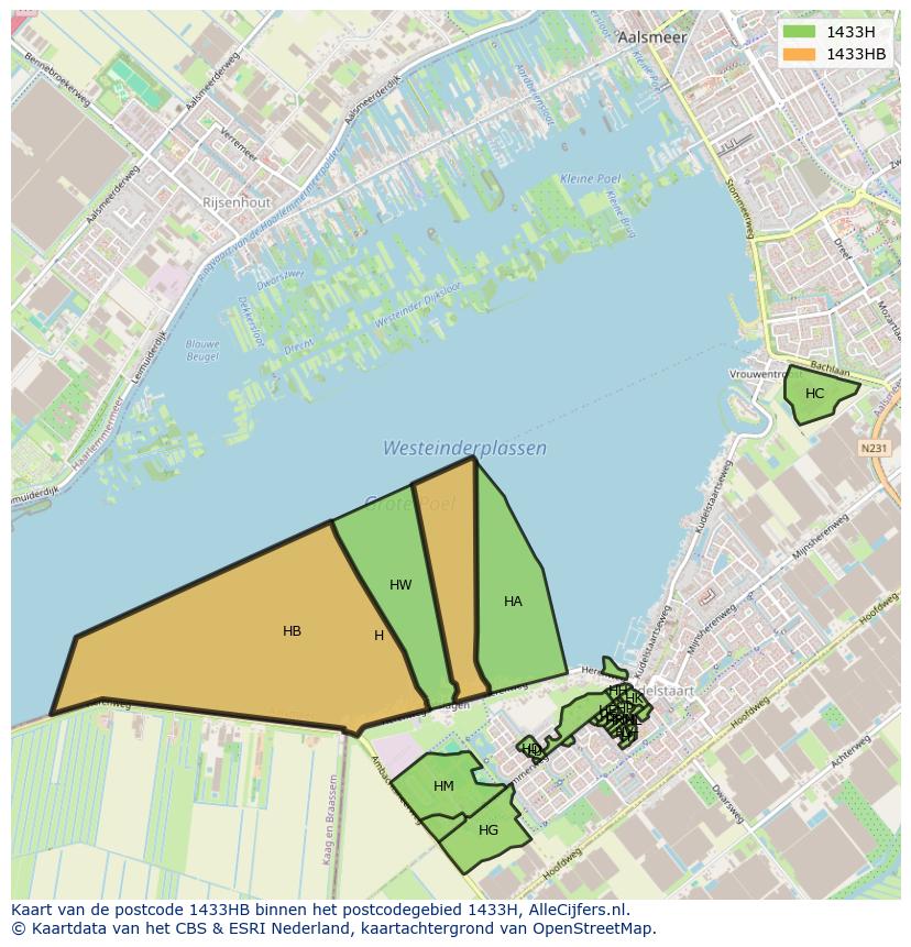 Afbeelding van het postcodegebied 1433 HB op de kaart.