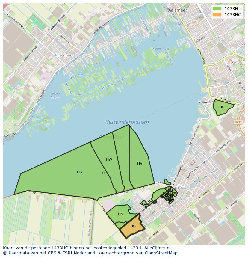 Afbeelding van het postcodegebied 1433 HG op de kaart.