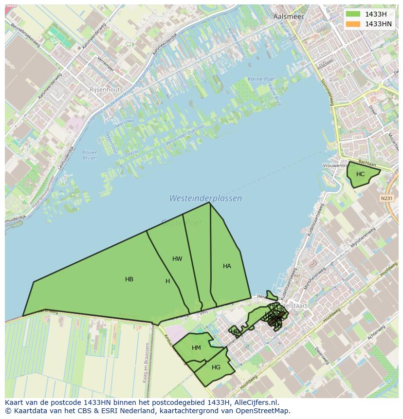 Afbeelding van het postcodegebied 1433 HN op de kaart.