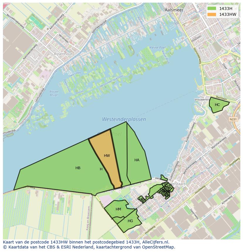 Afbeelding van het postcodegebied 1433 HW op de kaart.