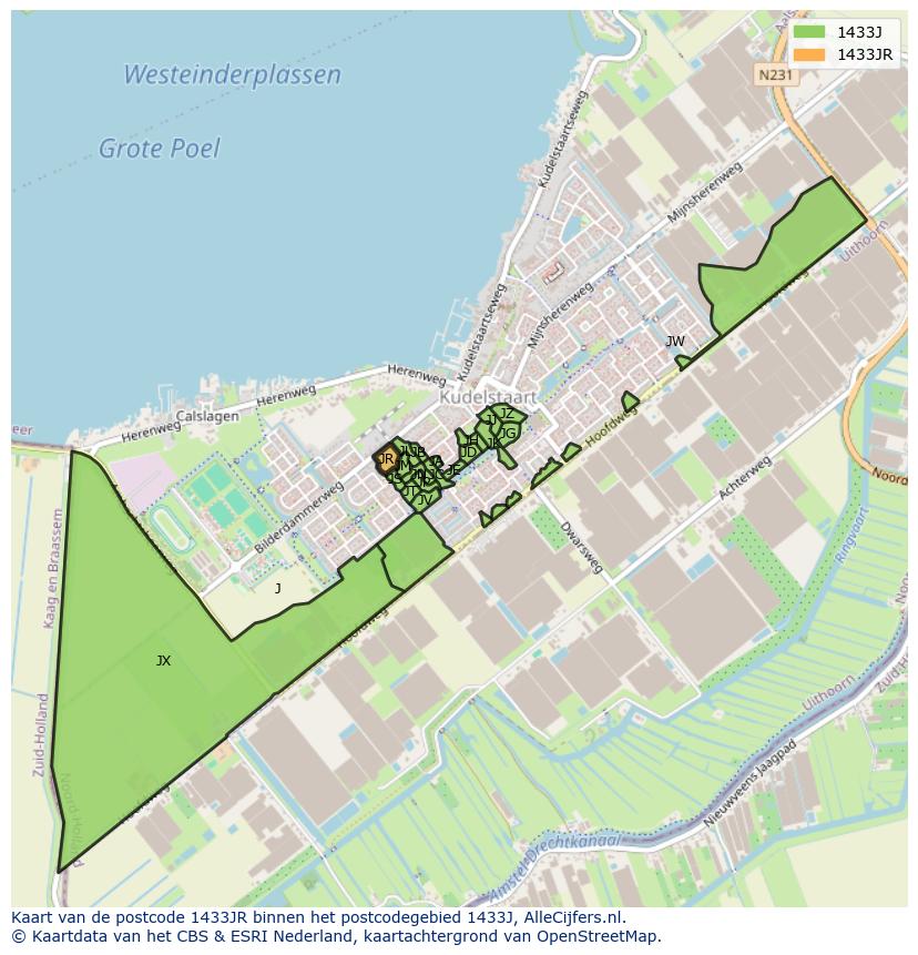 Afbeelding van het postcodegebied 1433 JR op de kaart.