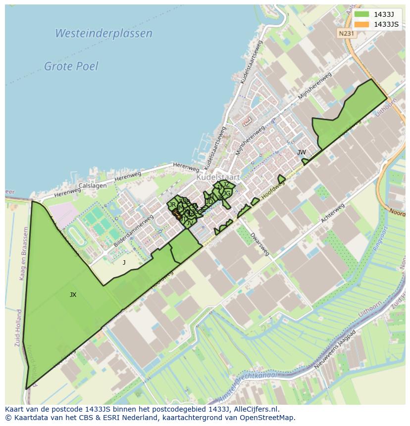 Afbeelding van het postcodegebied 1433 JS op de kaart.
