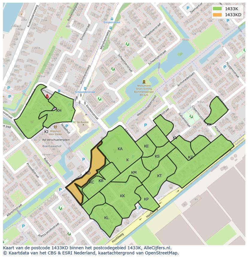 Afbeelding van het postcodegebied 1433 KD op de kaart.