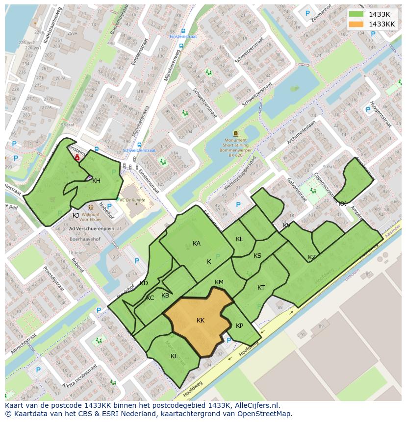 Afbeelding van het postcodegebied 1433 KK op de kaart.