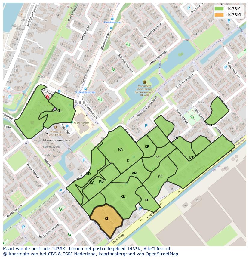 Afbeelding van het postcodegebied 1433 KL op de kaart.