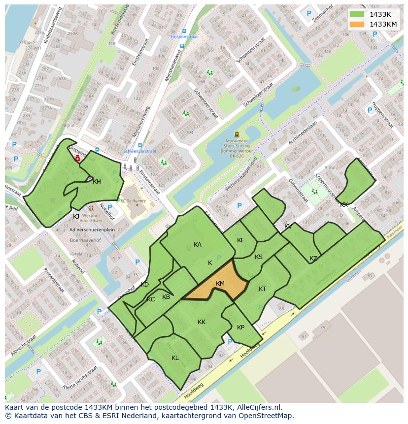 Afbeelding van het postcodegebied 1433 KM op de kaart.
