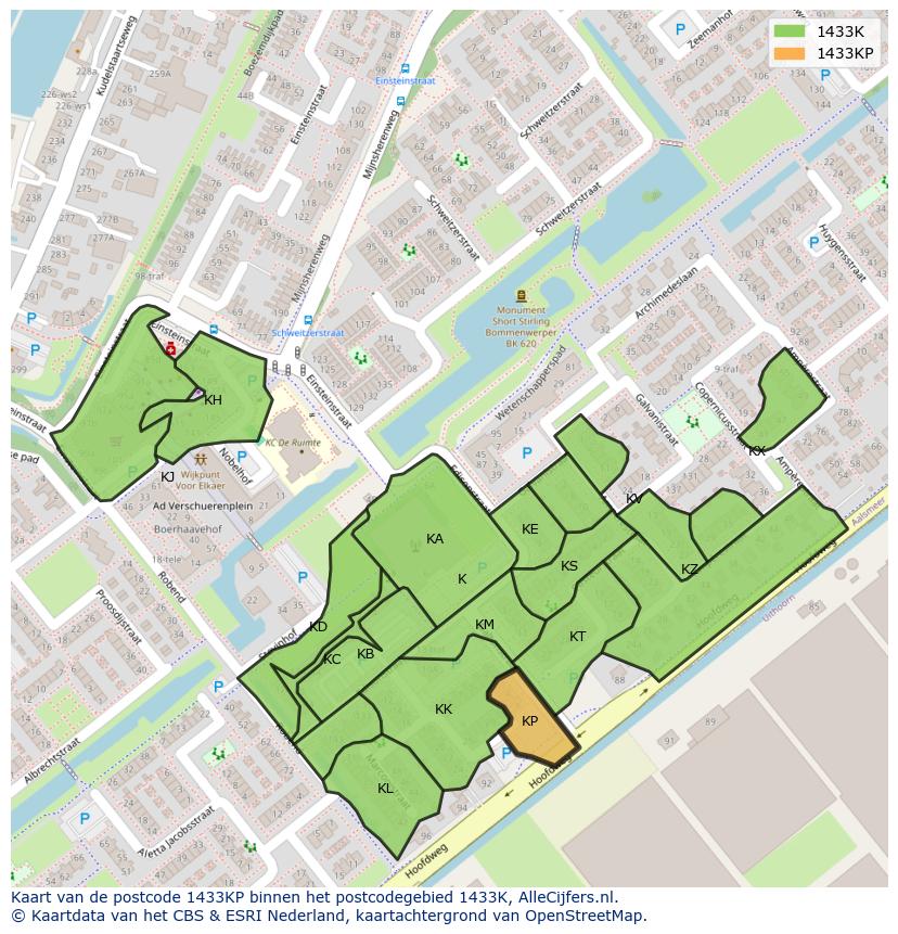 Afbeelding van het postcodegebied 1433 KP op de kaart.