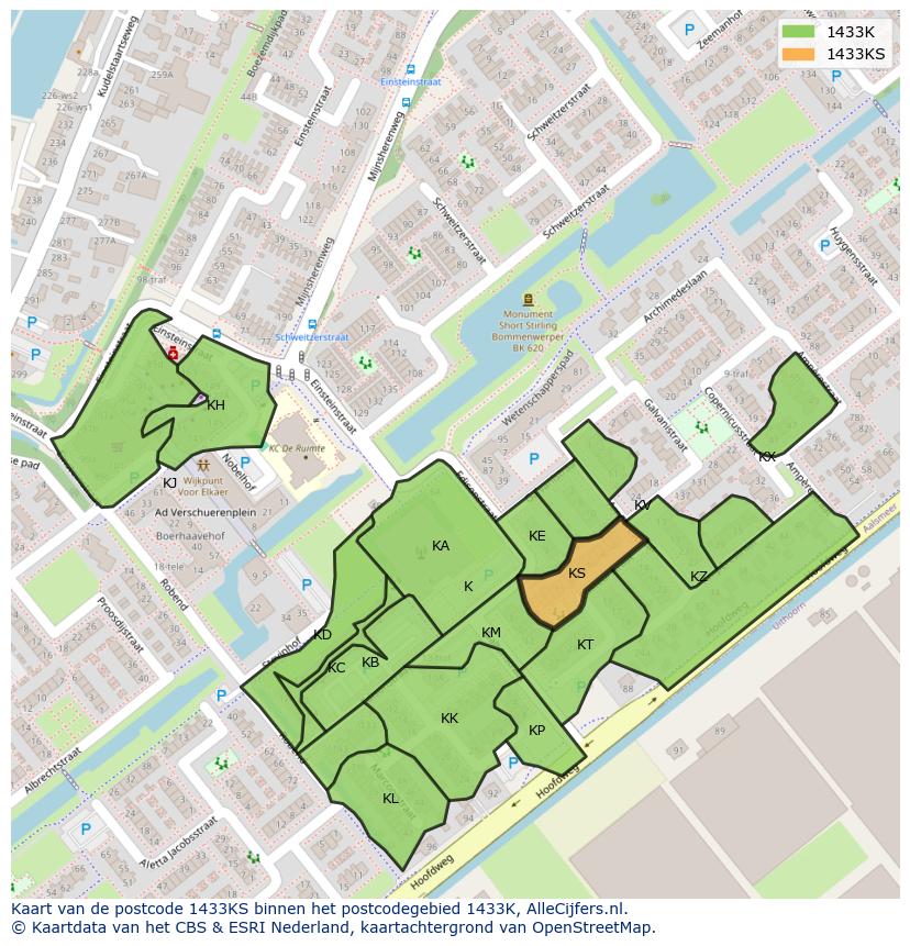 Afbeelding van het postcodegebied 1433 KS op de kaart.