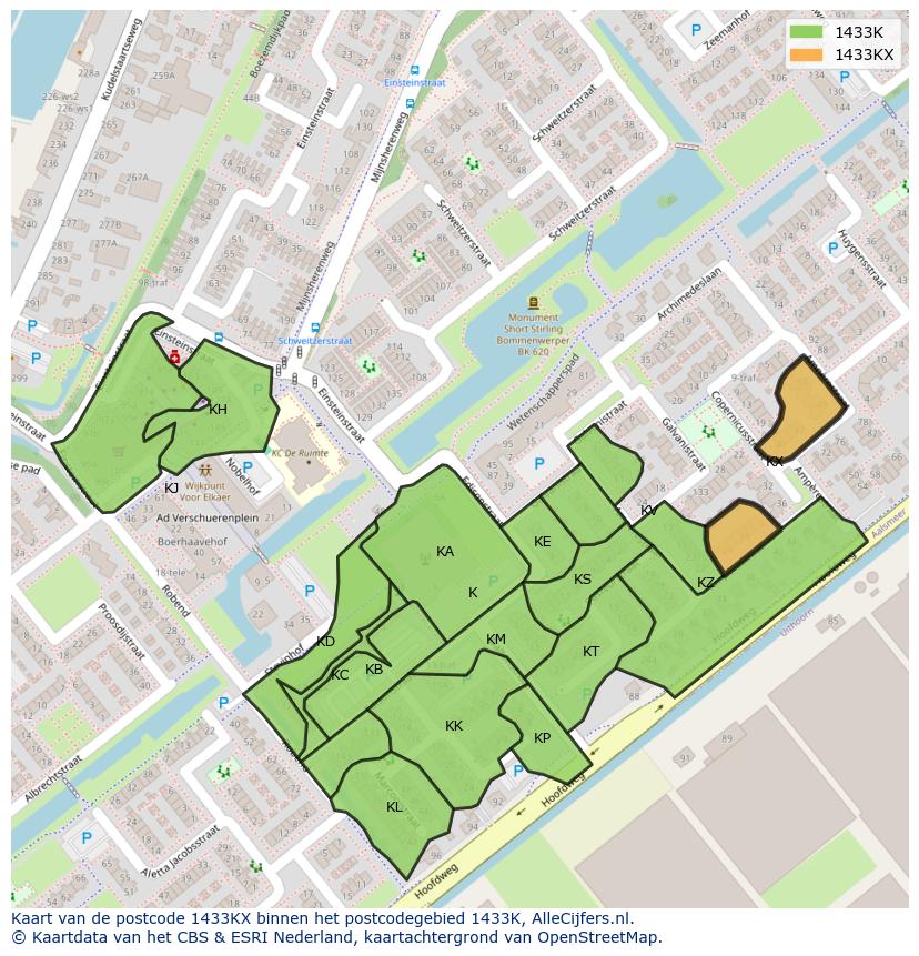 Afbeelding van het postcodegebied 1433 KX op de kaart.