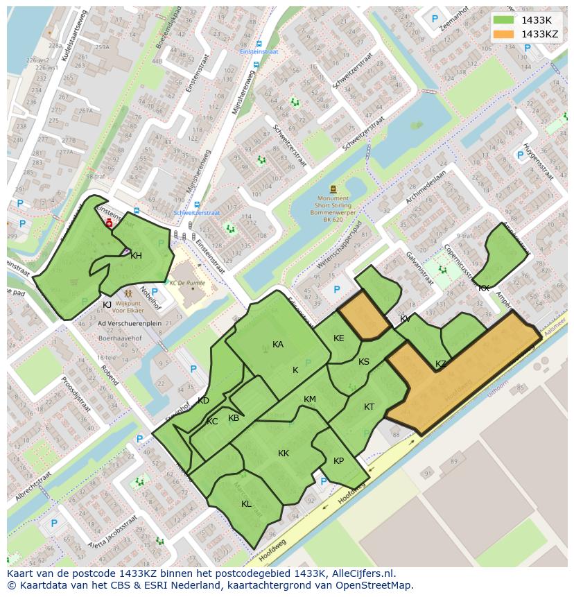 Afbeelding van het postcodegebied 1433 KZ op de kaart.