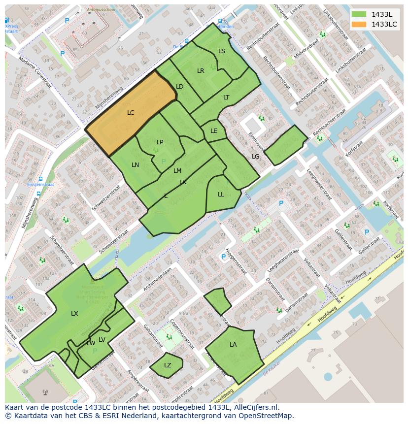 Afbeelding van het postcodegebied 1433 LC op de kaart.