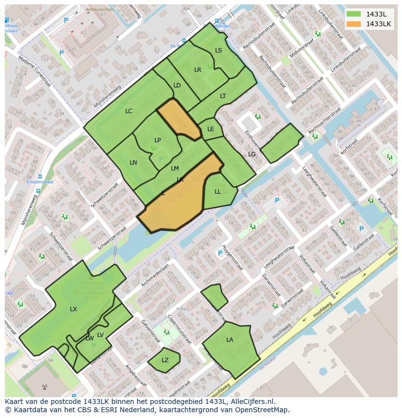 Afbeelding van het postcodegebied 1433 LK op de kaart.