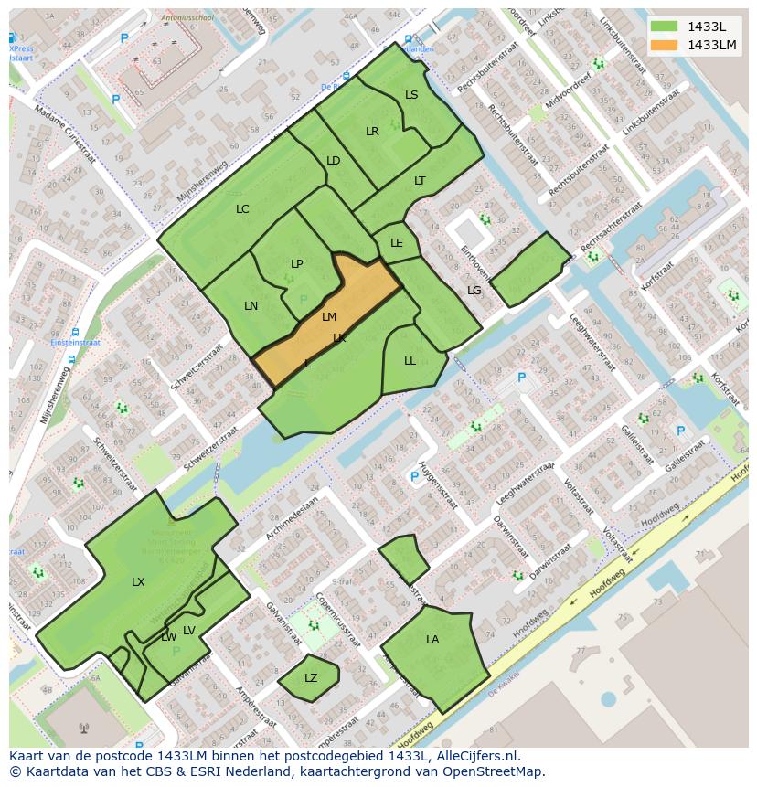 Afbeelding van het postcodegebied 1433 LM op de kaart.