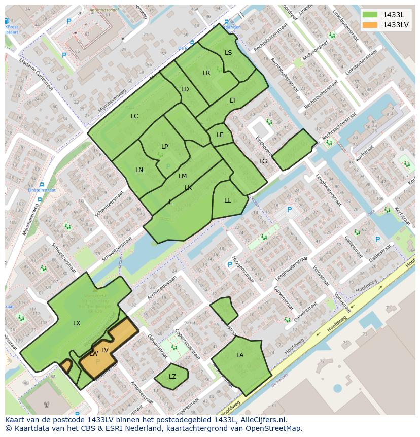 Afbeelding van het postcodegebied 1433 LV op de kaart.
