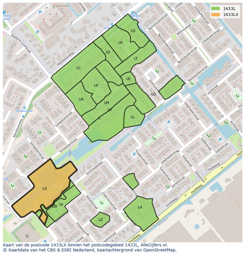 Afbeelding van het postcodegebied 1433 LX op de kaart.