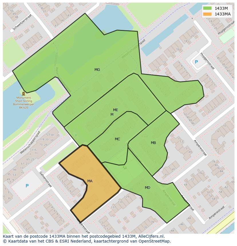 Afbeelding van het postcodegebied 1433 MA op de kaart.