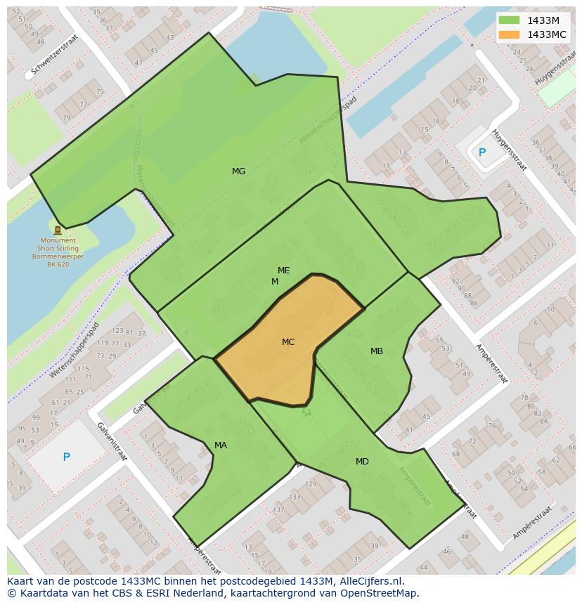 Afbeelding van het postcodegebied 1433 MC op de kaart.