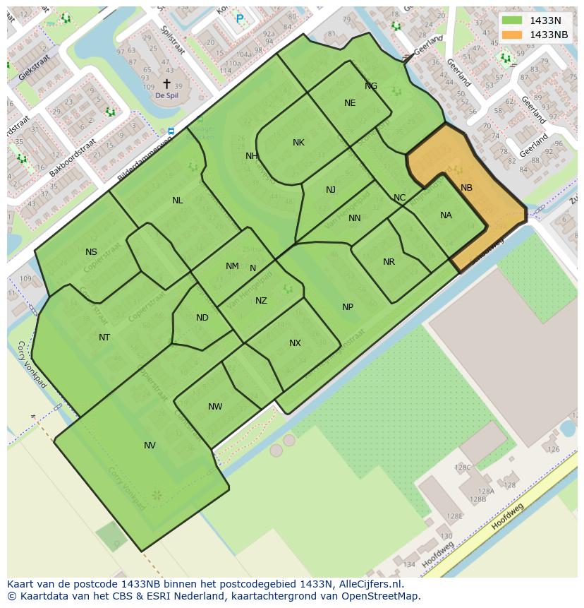 Afbeelding van het postcodegebied 1433 NB op de kaart.