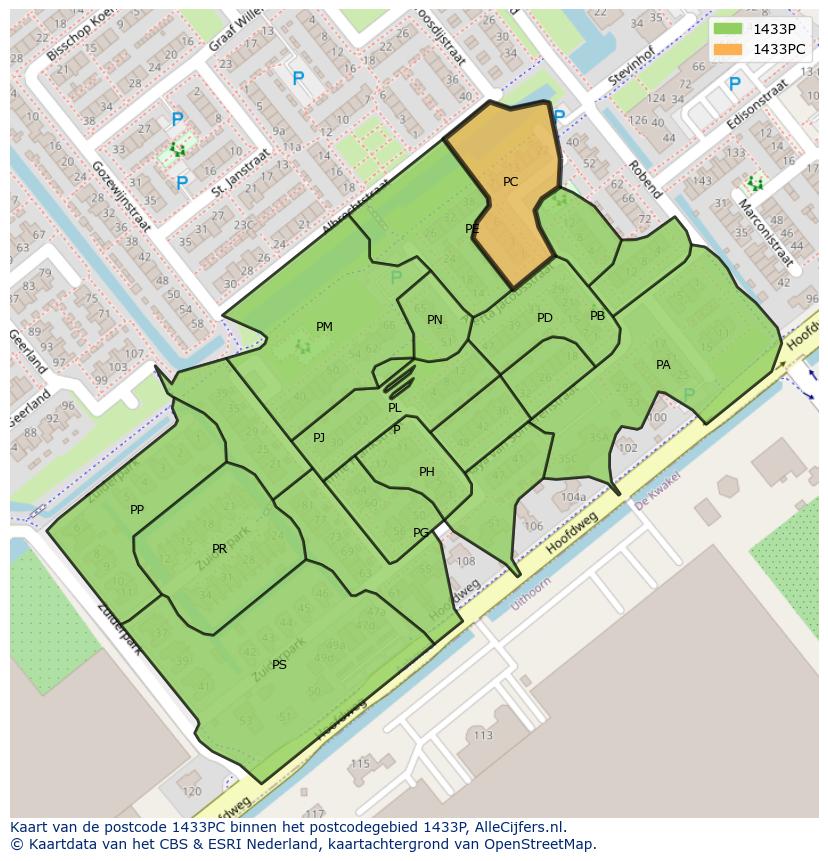 Afbeelding van het postcodegebied 1433 PC op de kaart.