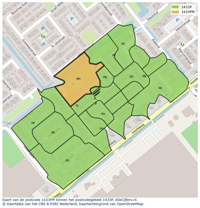 Afbeelding van het postcodegebied 1433 PM op de kaart.