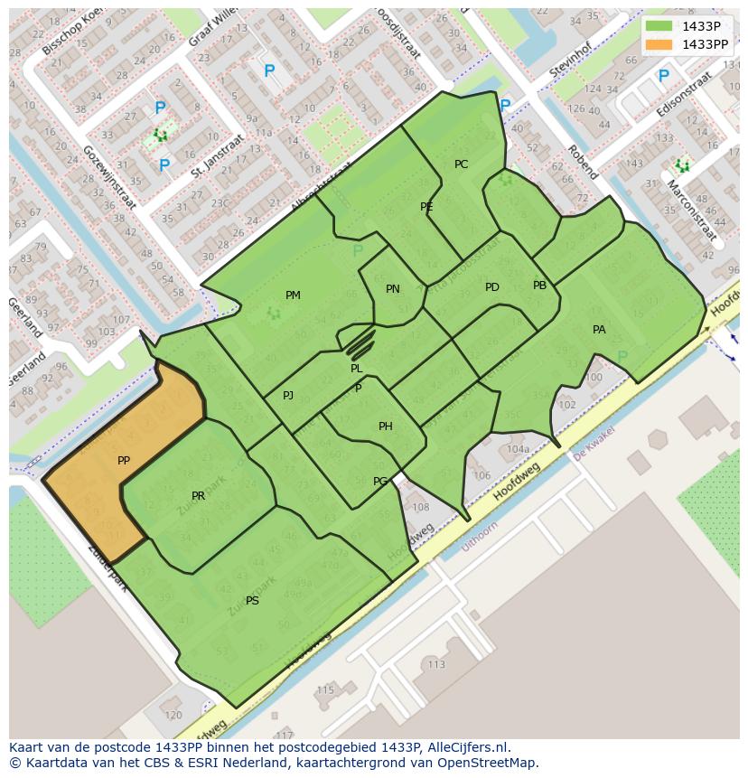 Afbeelding van het postcodegebied 1433 PP op de kaart.