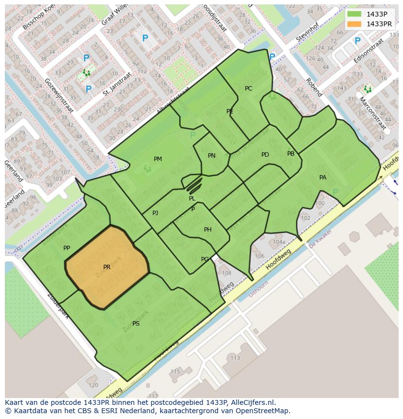 Afbeelding van het postcodegebied 1433 PR op de kaart.