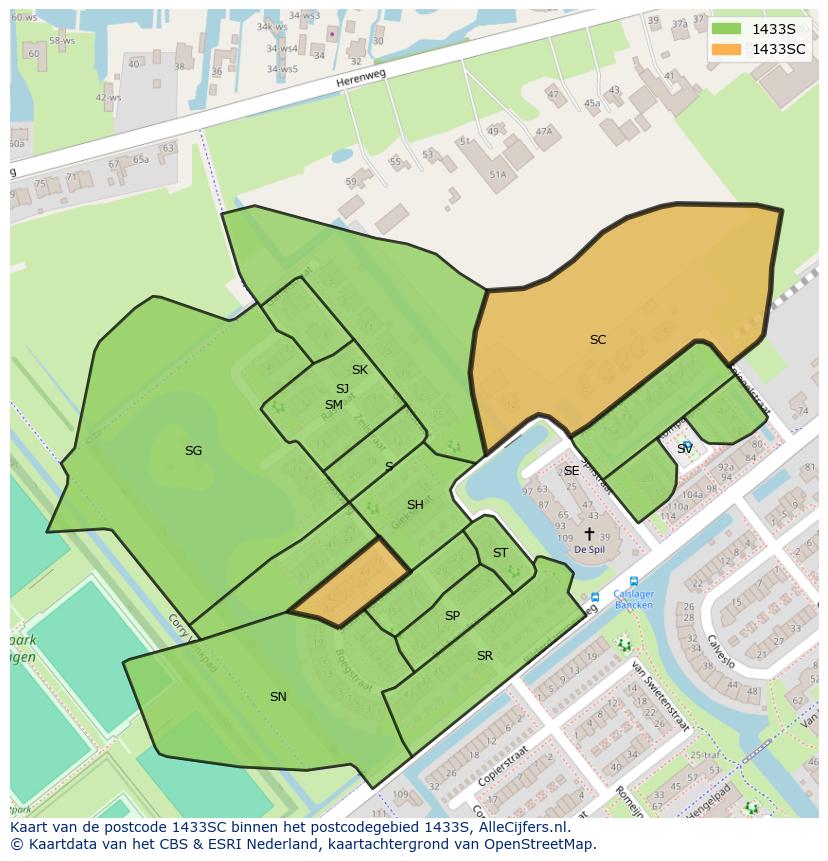 Afbeelding van het postcodegebied 1433 SC op de kaart.