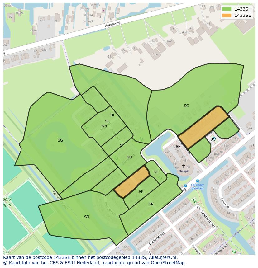 Afbeelding van het postcodegebied 1433 SE op de kaart.
