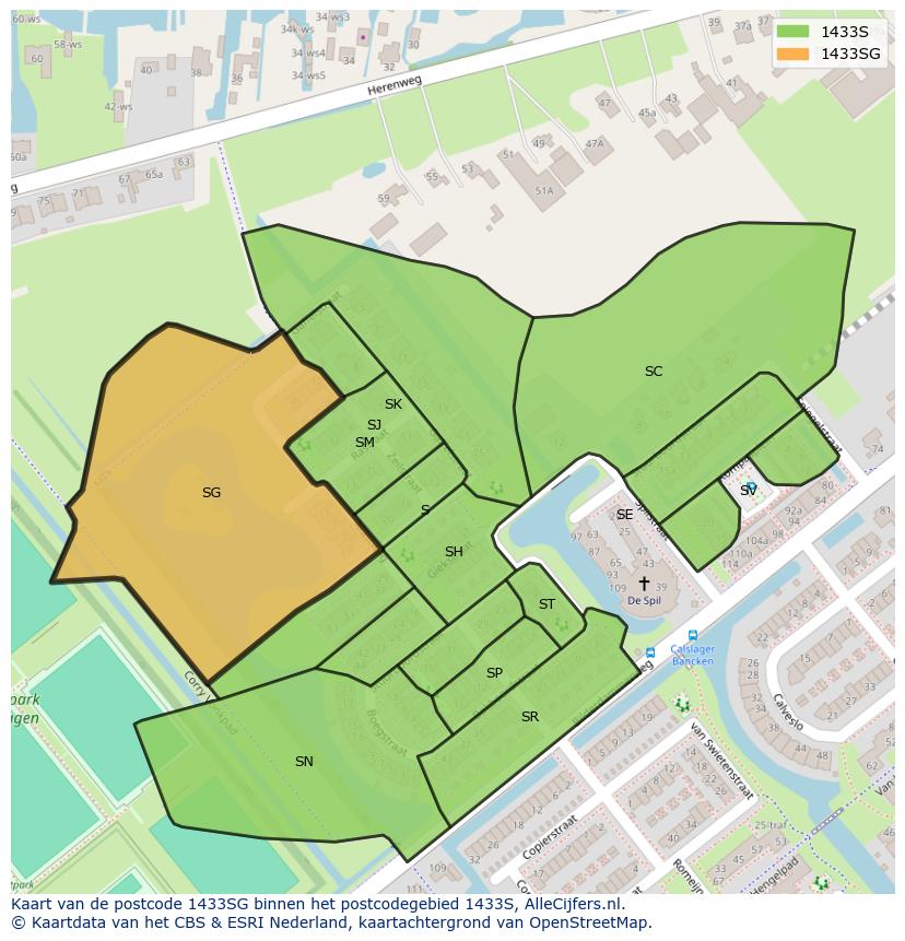 Afbeelding van het postcodegebied 1433 SG op de kaart.
