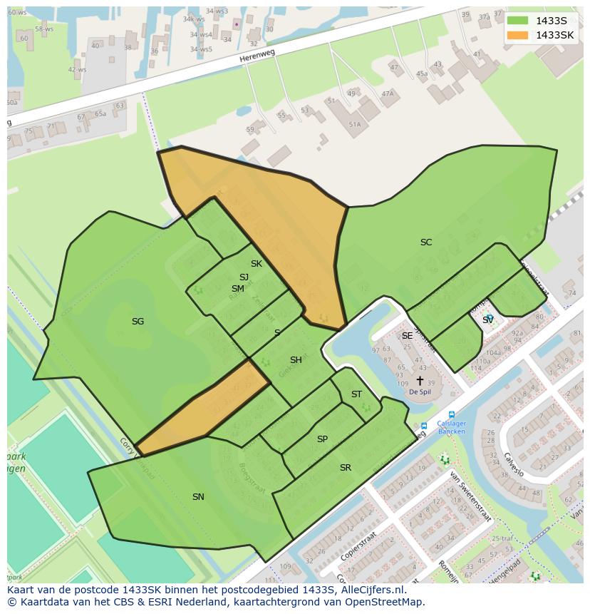 Afbeelding van het postcodegebied 1433 SK op de kaart.