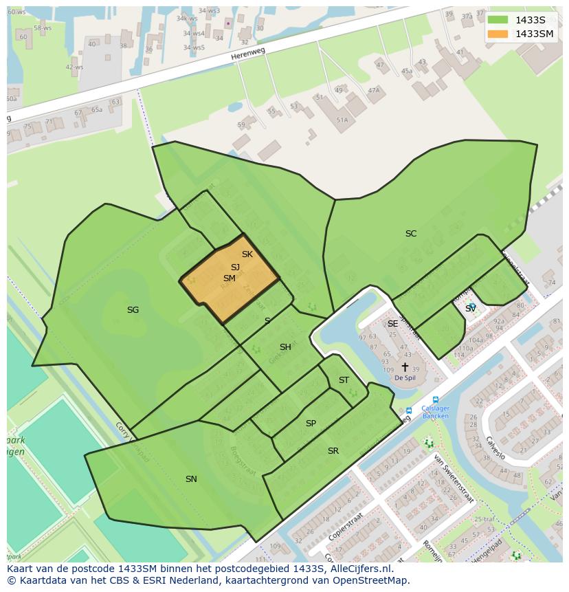 Afbeelding van het postcodegebied 1433 SM op de kaart.