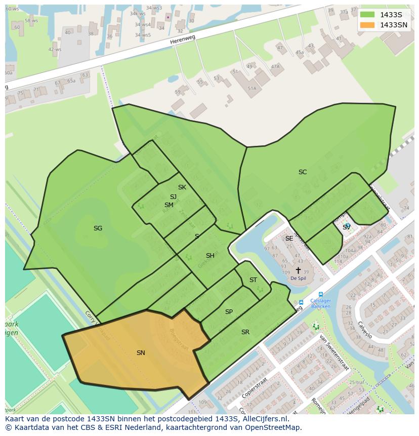 Afbeelding van het postcodegebied 1433 SN op de kaart.
