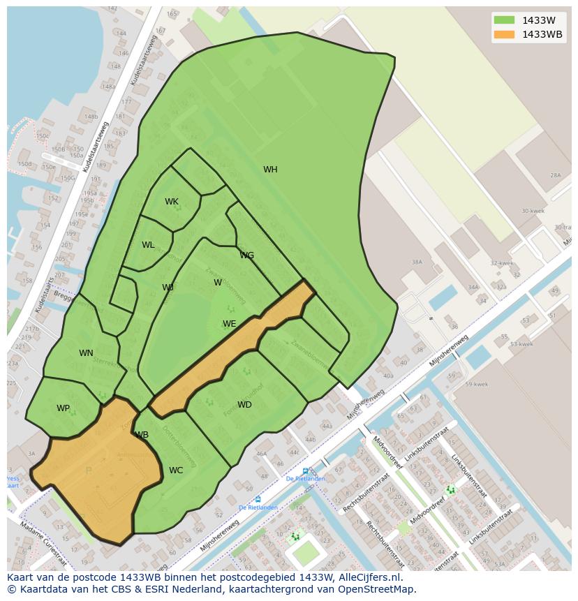 Afbeelding van het postcodegebied 1433 WB op de kaart.