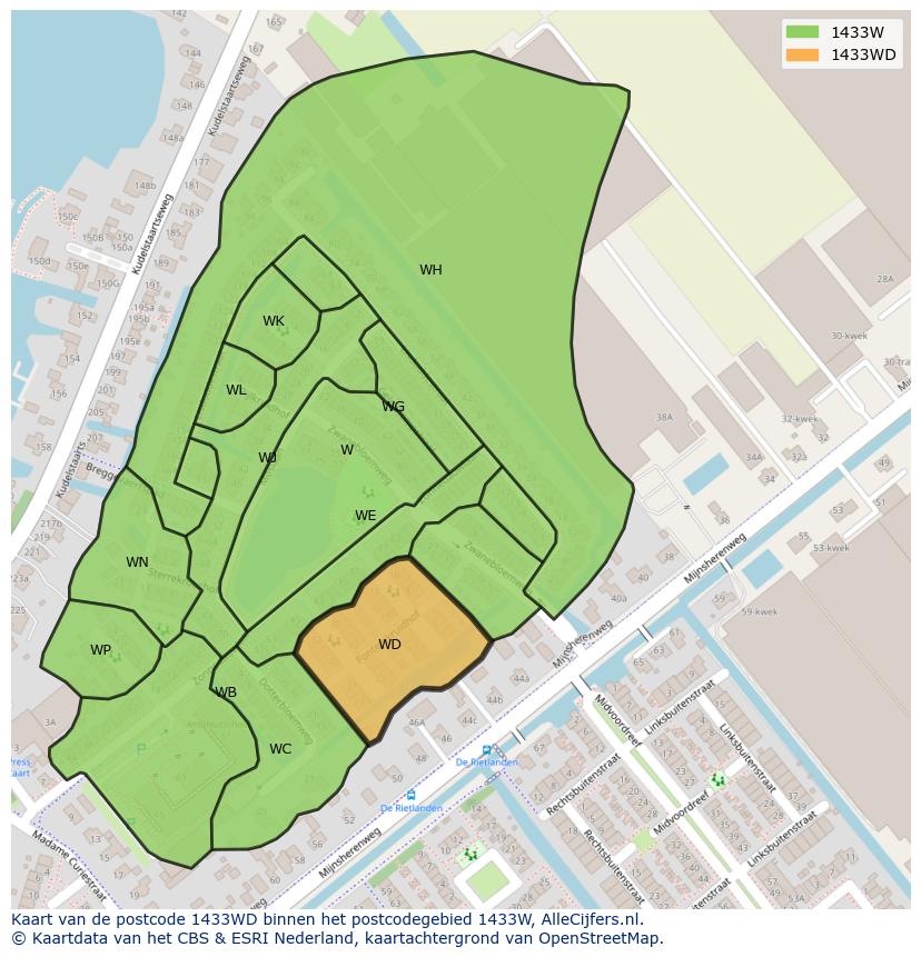 Afbeelding van het postcodegebied 1433 WD op de kaart.