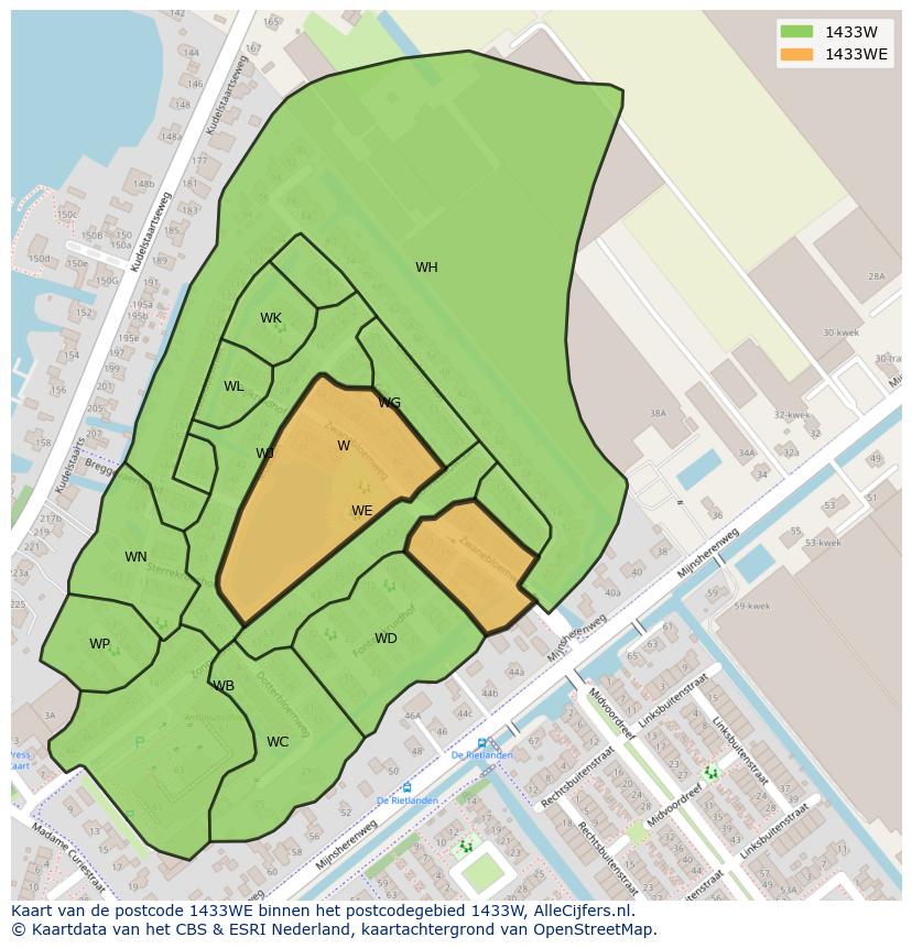 Afbeelding van het postcodegebied 1433 WE op de kaart.