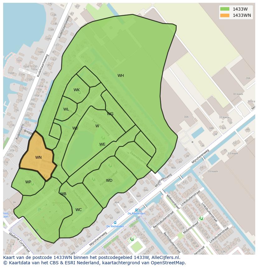 Afbeelding van het postcodegebied 1433 WN op de kaart.