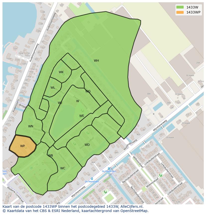 Afbeelding van het postcodegebied 1433 WP op de kaart.