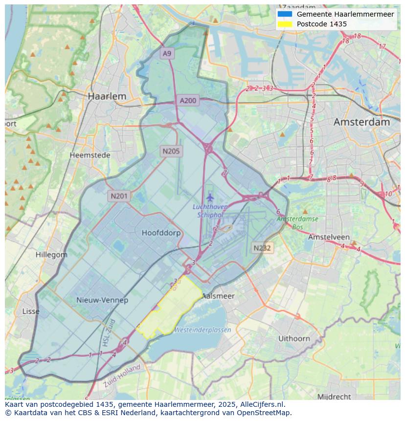 Afbeelding van het postcodegebied 1435 op de kaart.