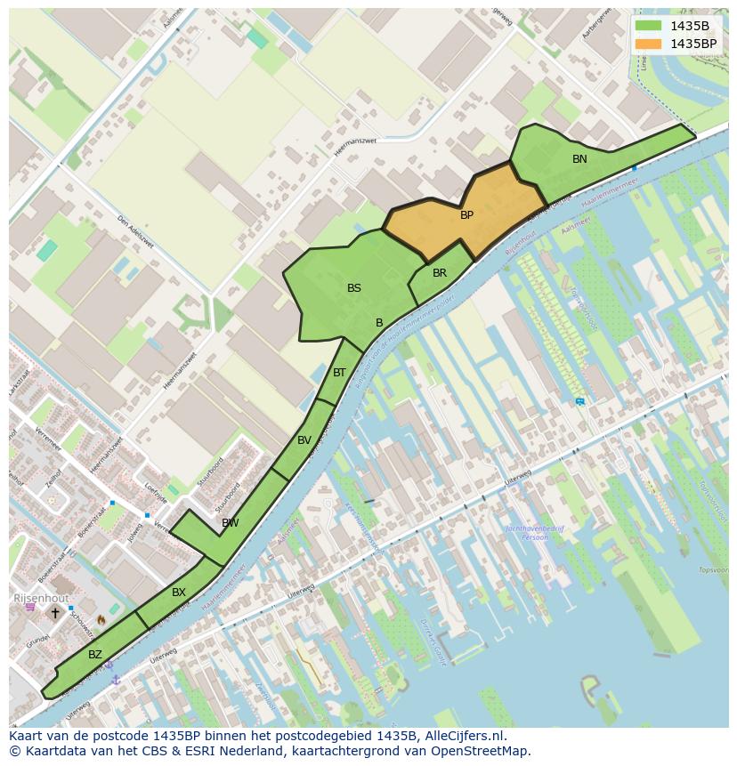 Afbeelding van het postcodegebied 1435 BP op de kaart.