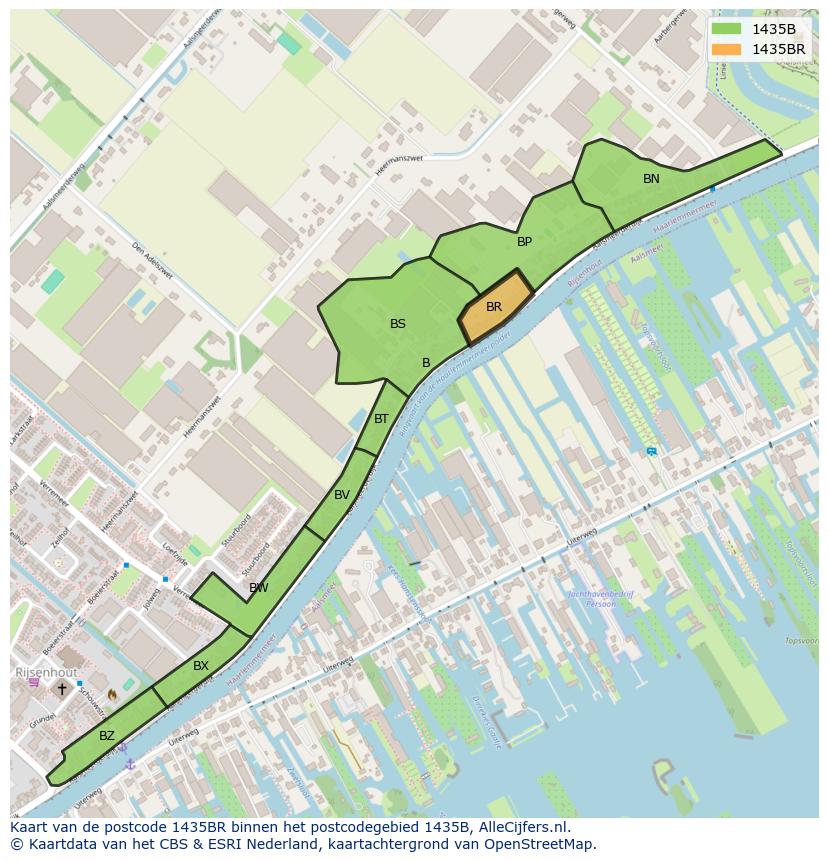 Afbeelding van het postcodegebied 1435 BR op de kaart.