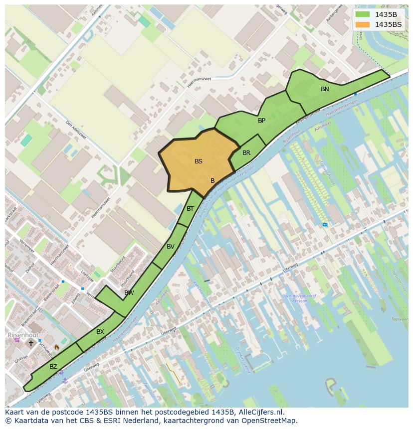 Afbeelding van het postcodegebied 1435 BS op de kaart.